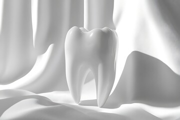 Single White Tooth on Smooth Fabric Background