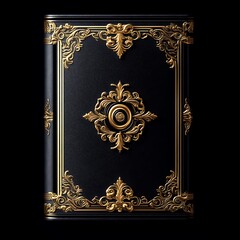 Elegant gold-embossed book cover, black background, design template