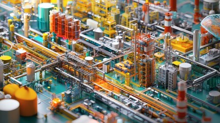 Fototapeta premium Complex Industrial Process with Pipes and Machinery in a Factory Setting