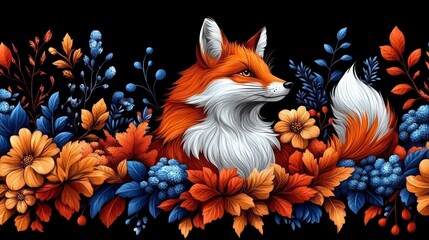 Autumn fox surrounded by vibrant fall foliage