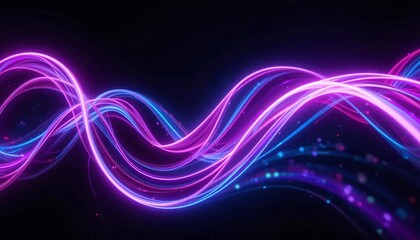 Naklejka premium Abstract glowing lines in shades of blue and purple against a dark background with bokeh effect lights