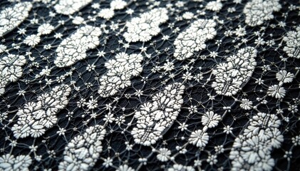 Naklejka premium Geometric lace fabric, modern design, black and white , contemporary, texture
