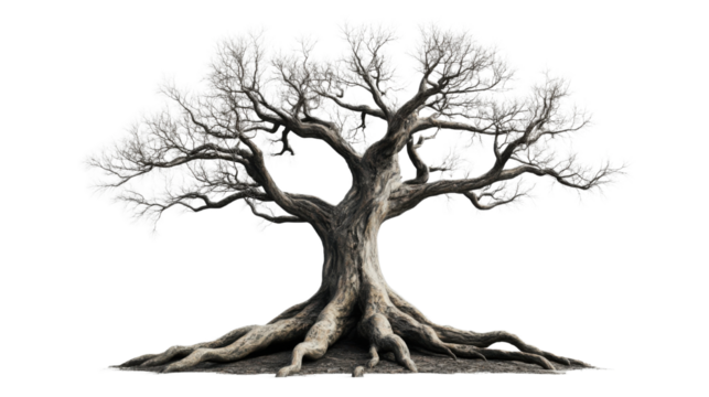 Majestic leafless tree standing tall on transparent background