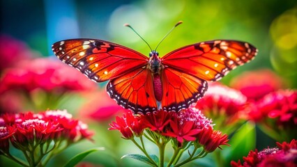 Fototapeta premium Candid Close-up of a Red Butterfly on a Flower