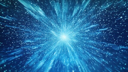 A vivid blue abstract depiction of a light speed tunnel