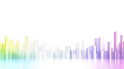 Obraz premium A city skyline with a rainbow background. The city is in the distance and the buildings are tall