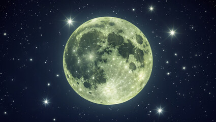Obraz premium Lunar Celestial Sphere Night Sky, Full Moon, Stars, Galaxy