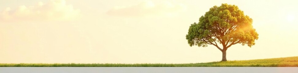 Fototapeta premium Single tree against a warm sunny sky on a white background, sky, warmth, natural