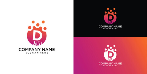 Initial Letter D Logo, Circle particle with letter D inside, technology