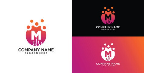 Initial Letter M Logo, Circle particles with letter M inside, technology