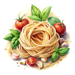 Elegant hand drawn watercolor illustration of a pasta isolated on transparent background