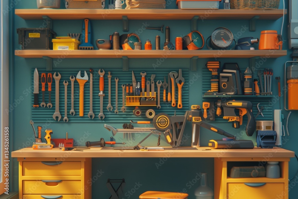 Poster Workstation with tools and construction supplies ideal for hardware stores and workshops setting Generative AI
