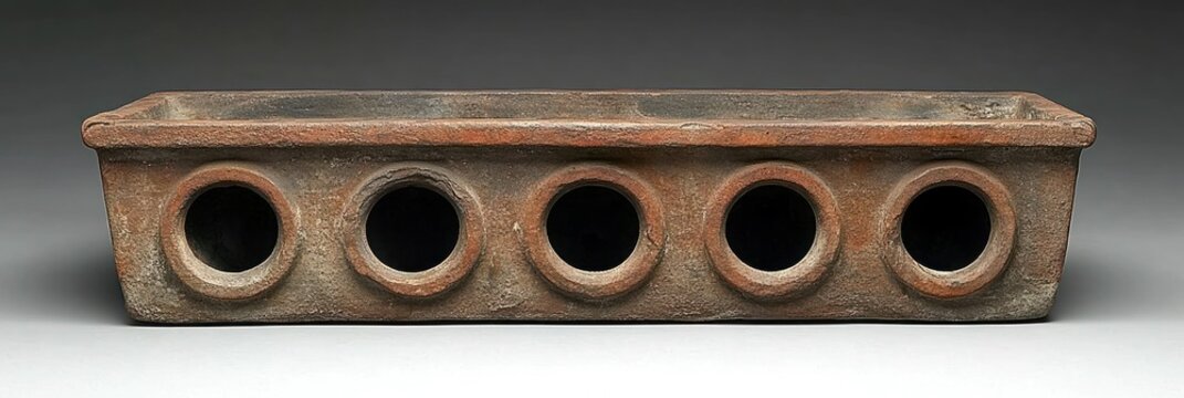 Ancient terracotta trough with circular holes