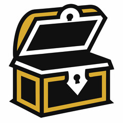 Opened antique treasure chest. Vector on white background.