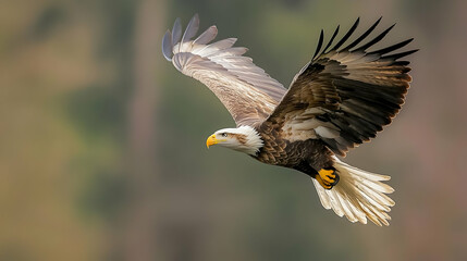 Obraz premium Bald Eagle In Flight Over Forest