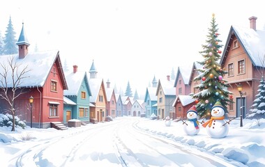 Winter Street View Background Image, Christmas Tree, Building, Banner Texture