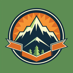 Fototapeta premium Vintage Mountain Peak Badge Ribbon Logo Vector Illustration
