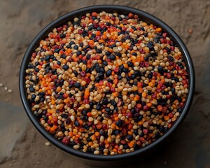 Colorful Grain Mix in Bowl for Rustic Background.