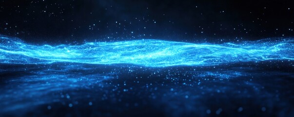 Naklejka premium Abstract blue energy stream, glowing particles.
