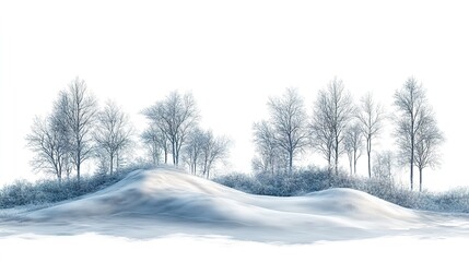 Obraz premium Winter landscape featuring snow covered hills and bare trees