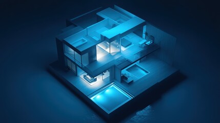 Modern House Interior 3D Model, Top View, Architectural Visualization, Potential Stock Photo