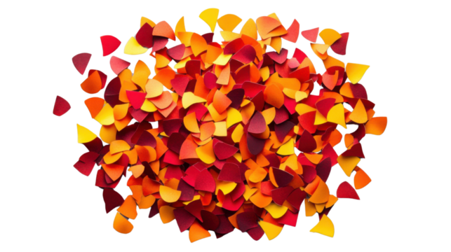 Colorful paper shapes falling on transparent background