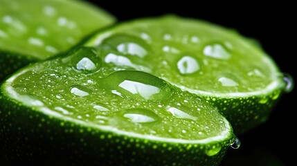Close-up of juicy lime slices, glistening with water droplets