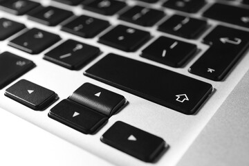 Technical support concept. Modern keyboard on light background, closeup
