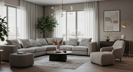 Fototapeta premium Modern Residential Living Area with Natural Light and Minimalist Design