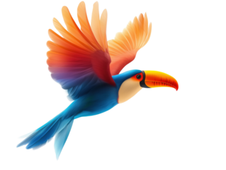 Vibrant Toucan in Flight: Stunning Colorful Bird Illustration on White Background