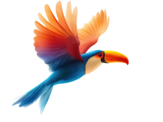 Fototapeten Vibrant Toucan in Flight: Stunning Colorful Bird Illustration on White Background © aka_artiom