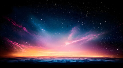 Obraz premium Dramatic Night Sky With Stars And Colorful Nebula Over The Horizon Displaying A Spectacular Cosmic Scene
