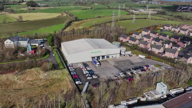 Aerial video of Terumo BCT Ltd and Teva UK Old Belfast rd Larne Co Antrim Northern Ireland 14-03-25 