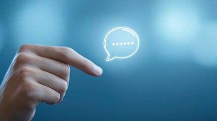 Communicating through visuals, person pointing at a speech bubble for enhanced expression