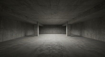 Empty basement car parking lot of a building with white lighting, abstract concrete background