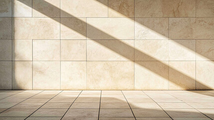 Sunlight Casting Geometric Shadows on Beige Stone Wall