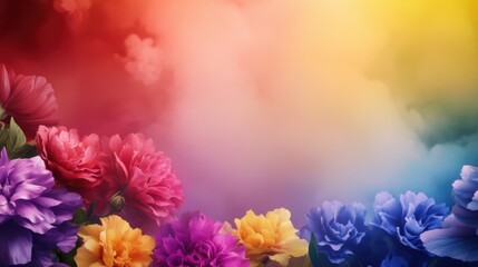 Vibrant Floral Background with Colorful Blooms and Soft Smoke Effects