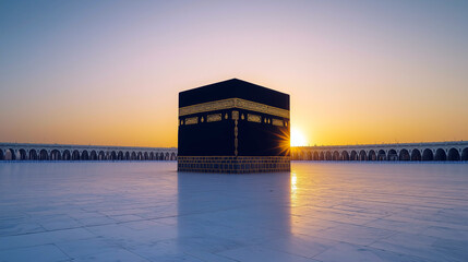 The Kaaba at Sunrise in the Grand Mosque Courtyard