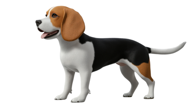 Playful beagle standing and panting on transparent background