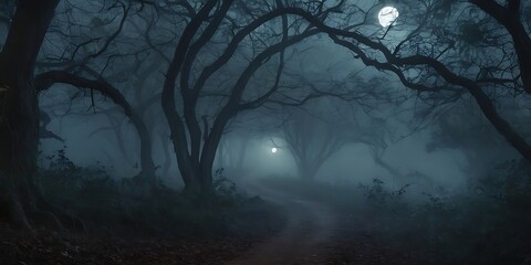 Obraz premium Spooky Forest at Night Halloween