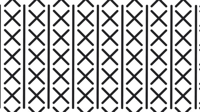 Crosses and vertical lines on a white background move, increasing and decreasing.