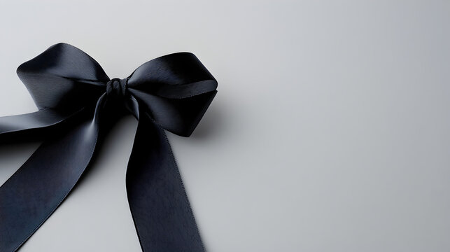 un mo&ntilde;o negro hecho de liston o cinta negra para simbolo de luto o funeral sobre un fondo blanco con espacio de copia