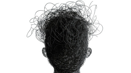 Abstract scribbled head showing chaos and creativity on transparent background