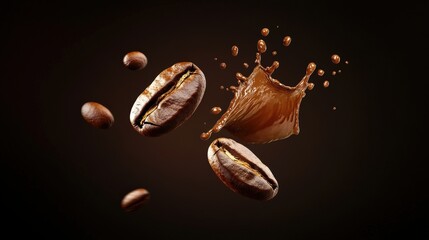 Invigorate your designs with this vibrant coffee splash and floating beans scene