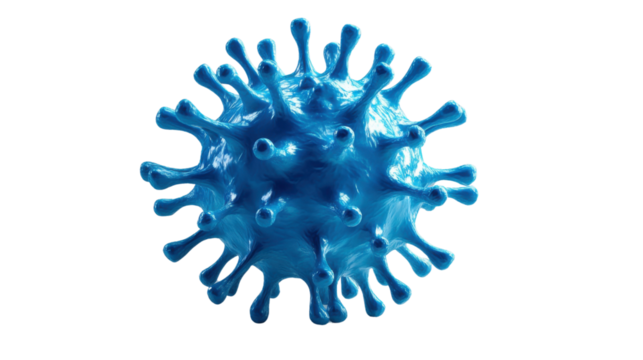 Blue virus cell rotating on transparent background