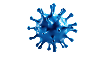 Blue virus cell rotating on transparent background representing global pandemic threat