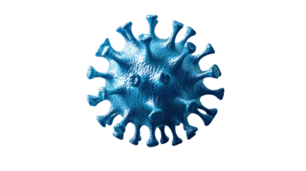 Blue virus cell rotating on transparent background representing global pandemic threat