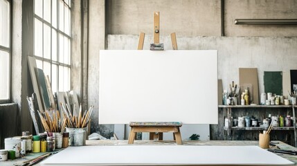 A Bright White Canvas Stands Ready In A Well Lit Studio