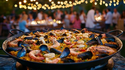 Delicious Seafood Paella at a Summer Gathering