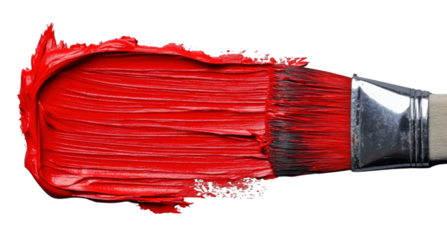 Paintbrush painting red stroke on transparent background